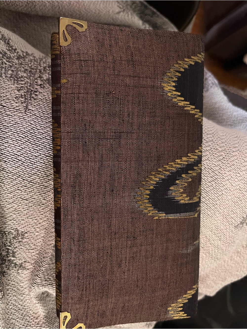 Brown Fabric Clutch Wallet with Gold Accent